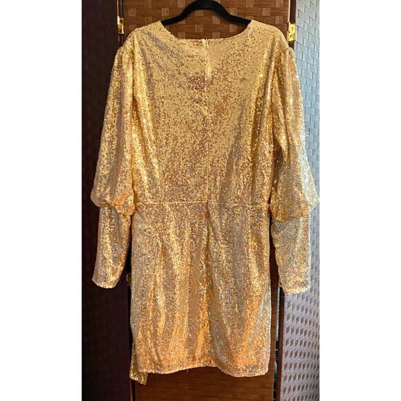 Sequin Puff Sleeve Tie Belted Mini Dress- Size 20 - Picture 5 of 6